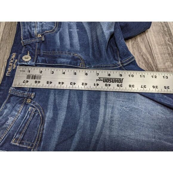 (3/$35) Maurices Size Small Long High Rise Whiskered Distressed Denim Blue Jeans - Picture 11 of 12